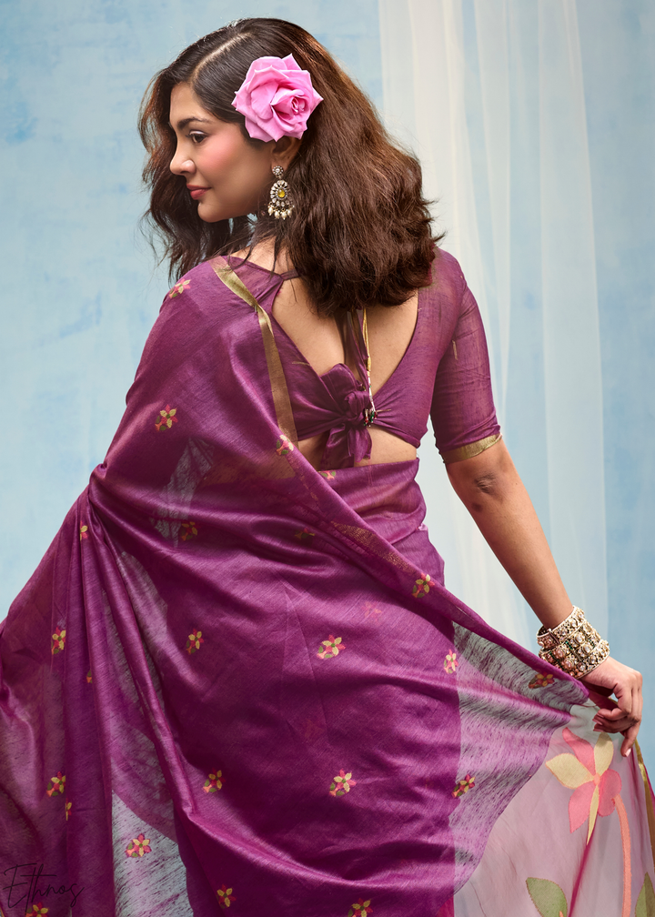 Royal Amethyst Artisanal Weave Munga Cotton Saree