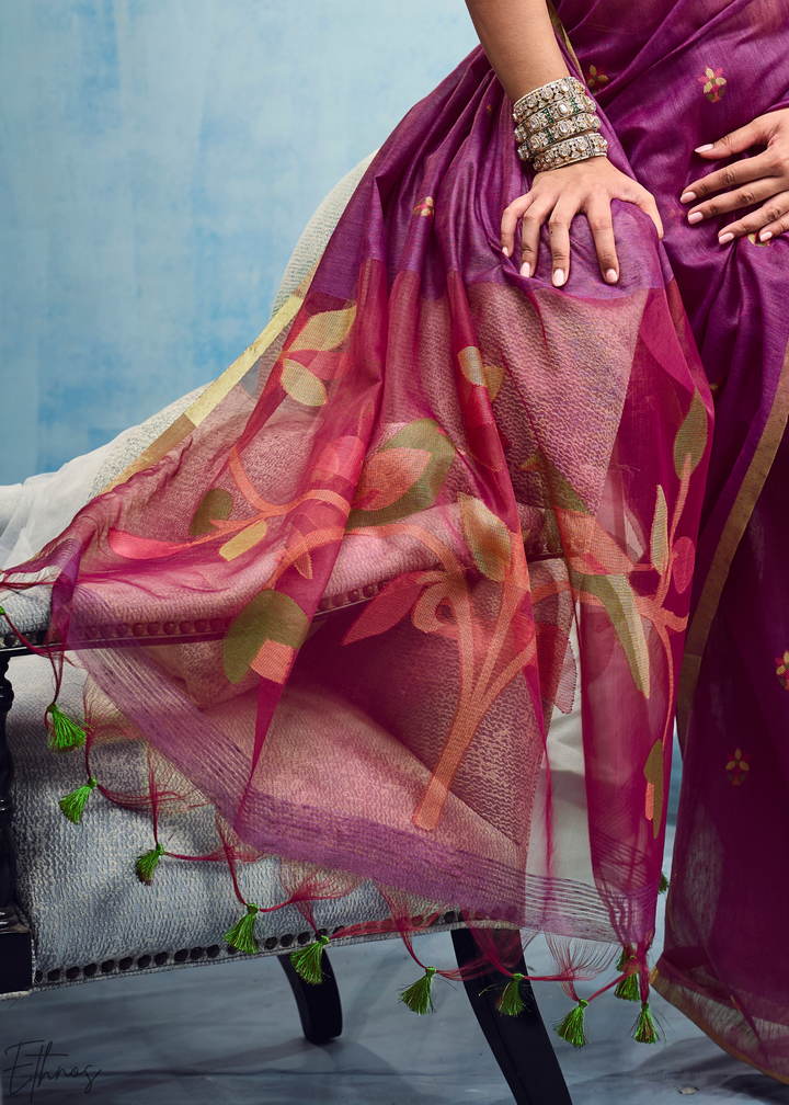 Royal Amethyst Artisanal Weave Munga Cotton Saree
