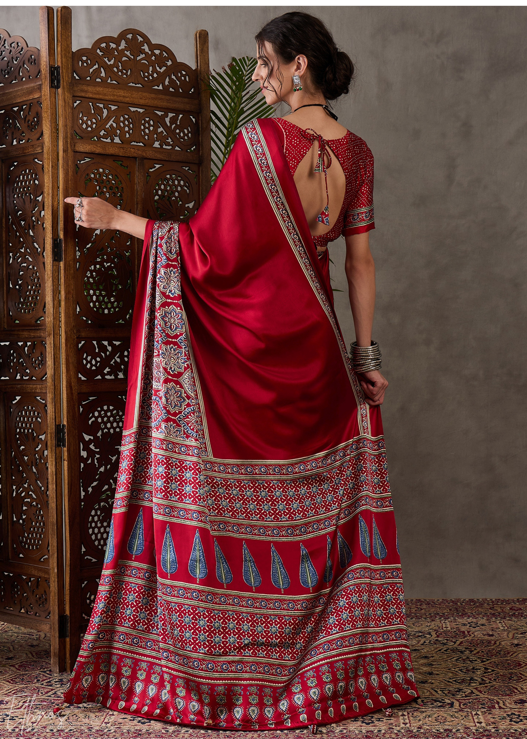 Royal Amethyst Mandala-Print Satin Silk Saree