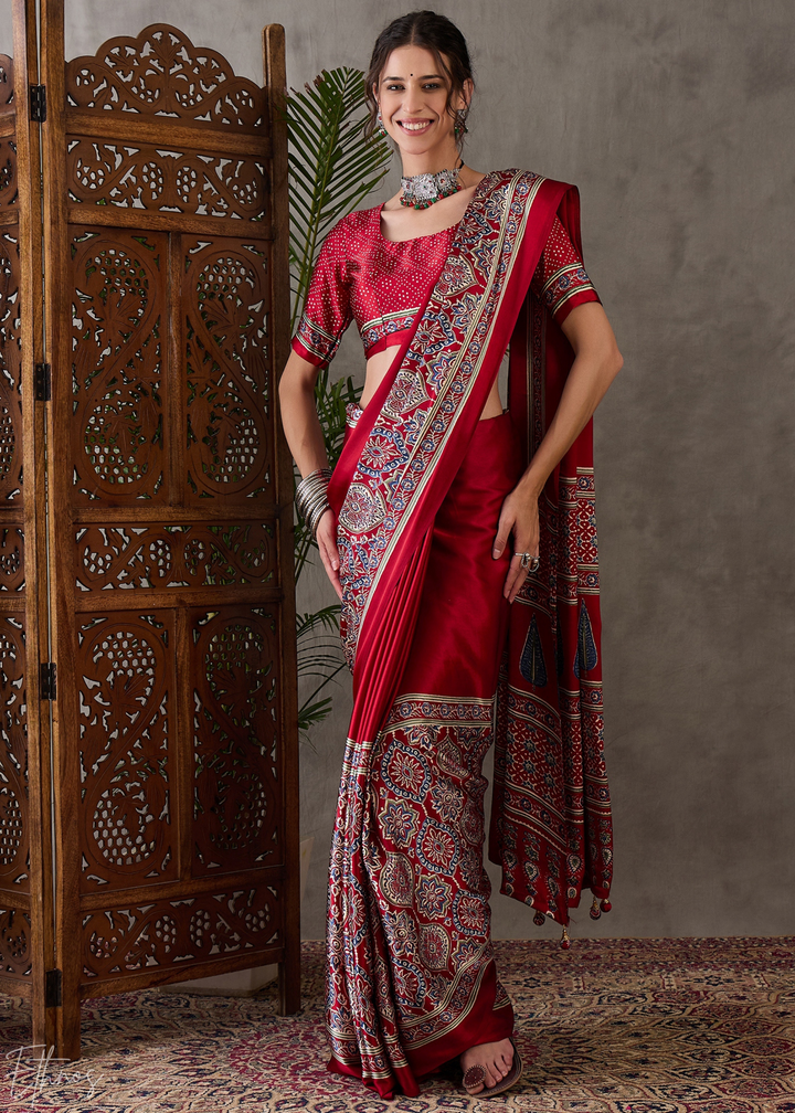 Royal Amethyst Mandala-Print Satin Silk Saree