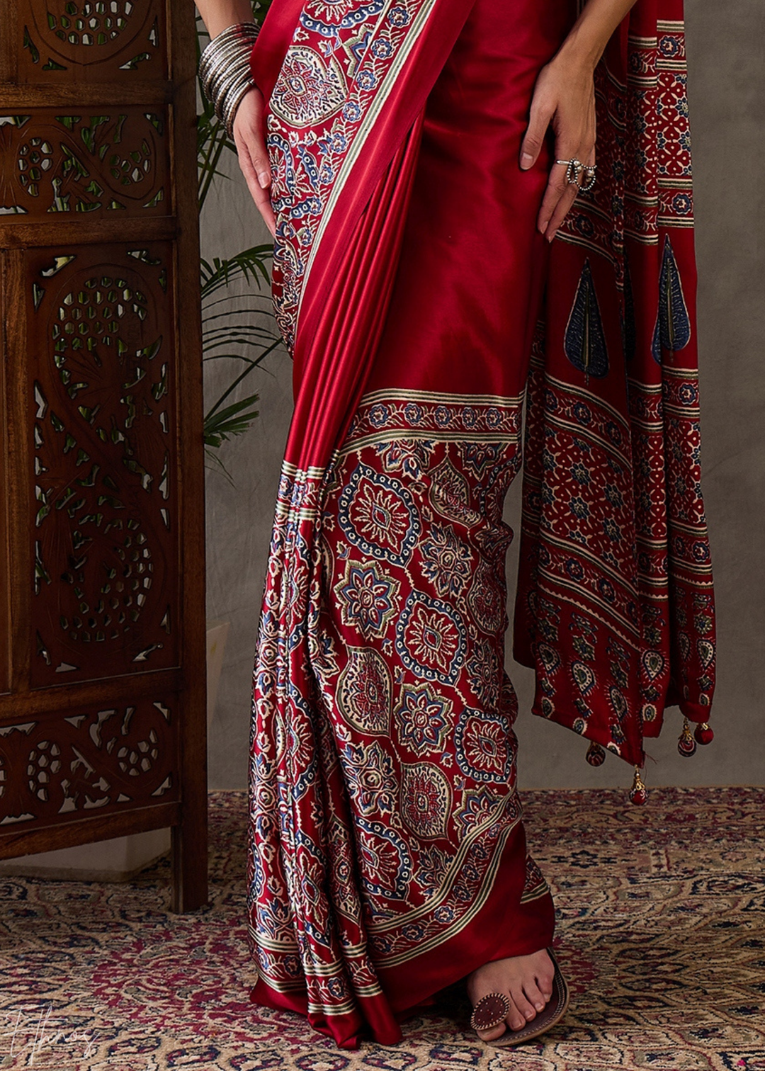 Royal Amethyst Mandala-Print Satin Silk Saree
