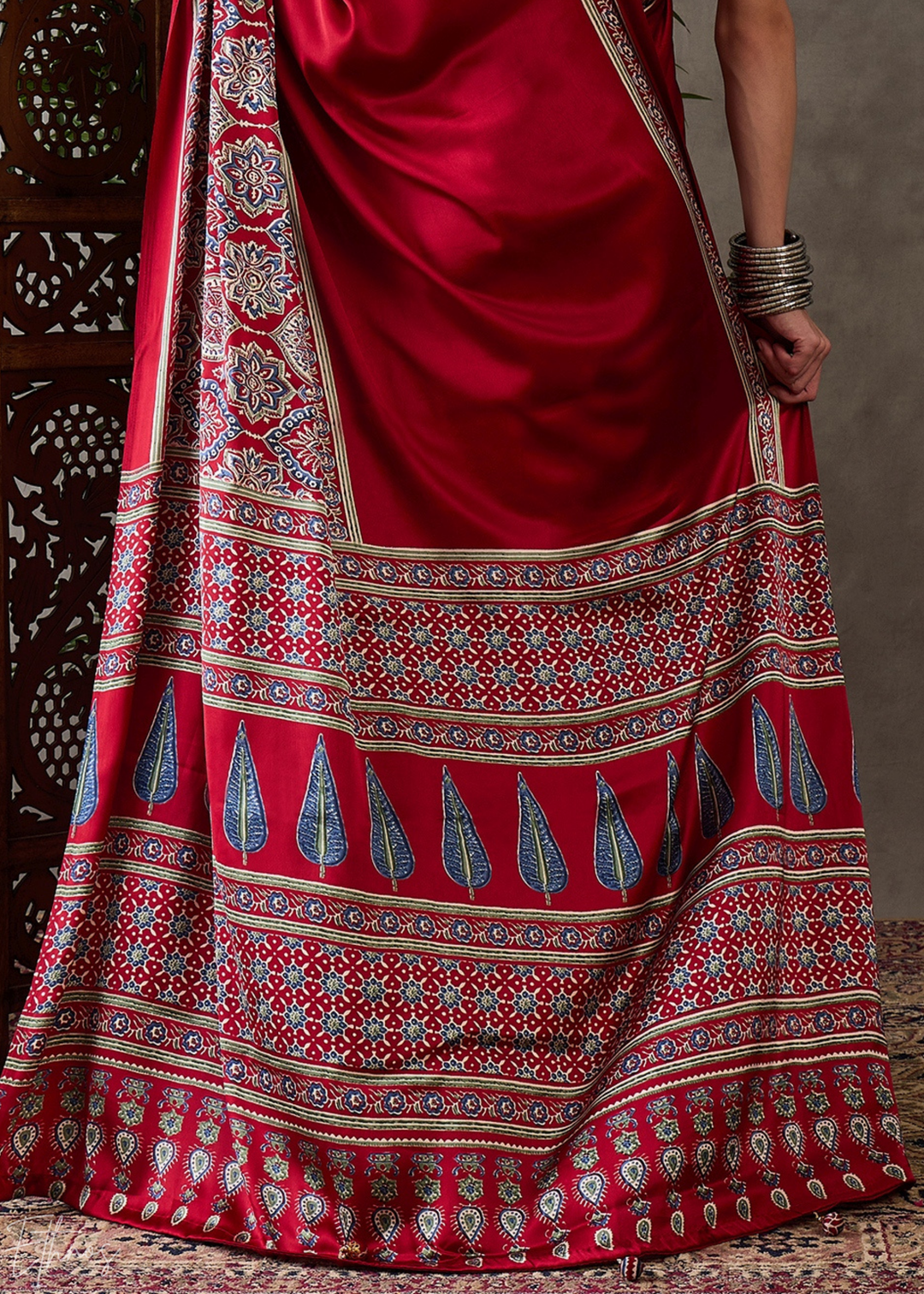 Royal Amethyst Mandala-Print Satin Silk Saree