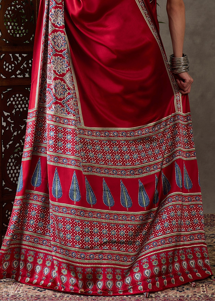 Royal Amethyst Mandala-Print Satin Silk Saree