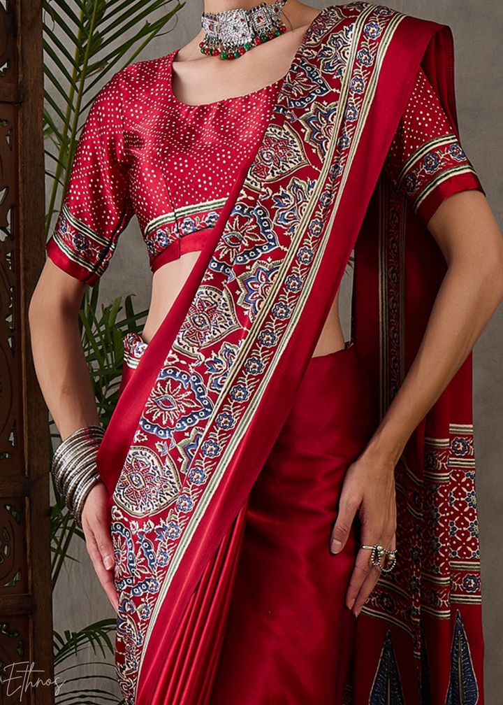 Royal Amethyst Mandala-Print Satin Silk Saree