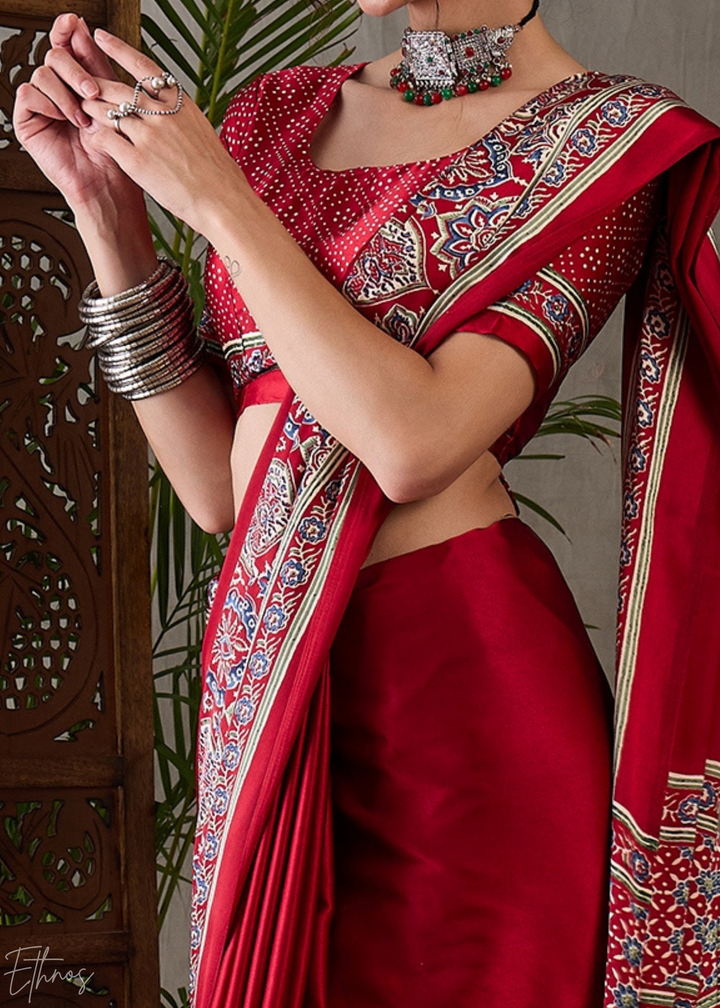 Royal Amethyst Mandala-Print Satin Silk Saree
