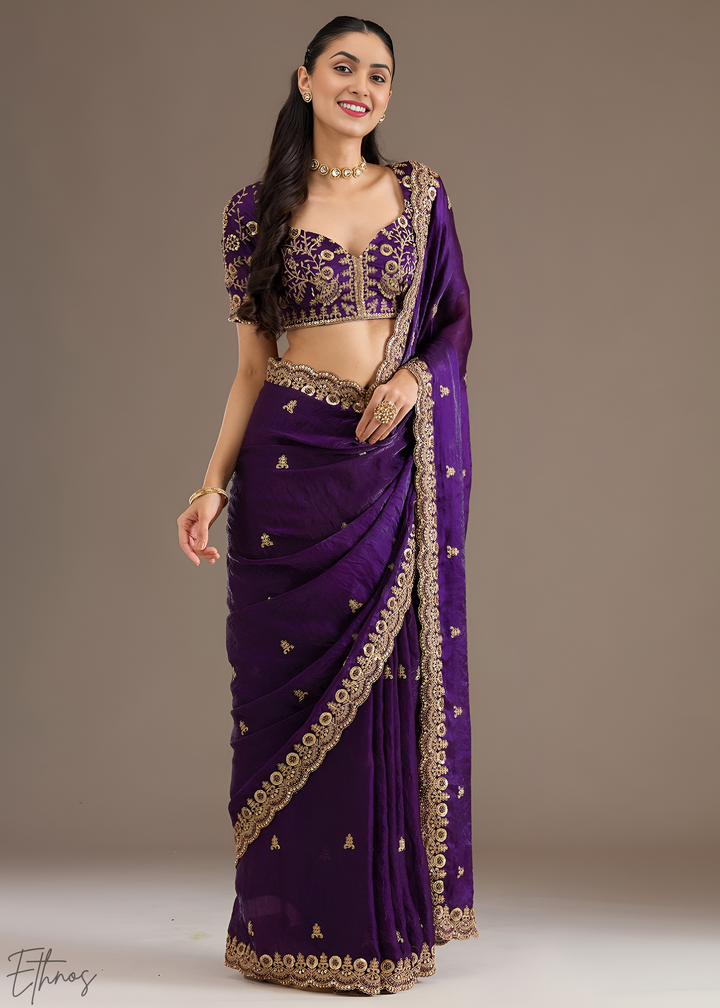 Royal Amethyst Stellar Border Tissue Silk Saree