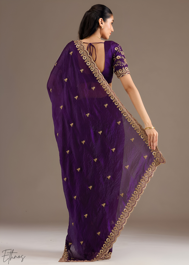 Royal Amethyst Stellar Border Tissue Silk Saree