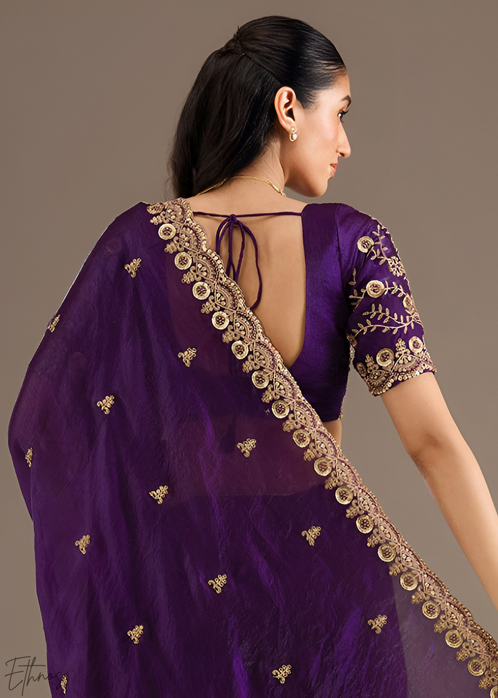 Royal Amethyst Stellar Border Tissue Silk Saree