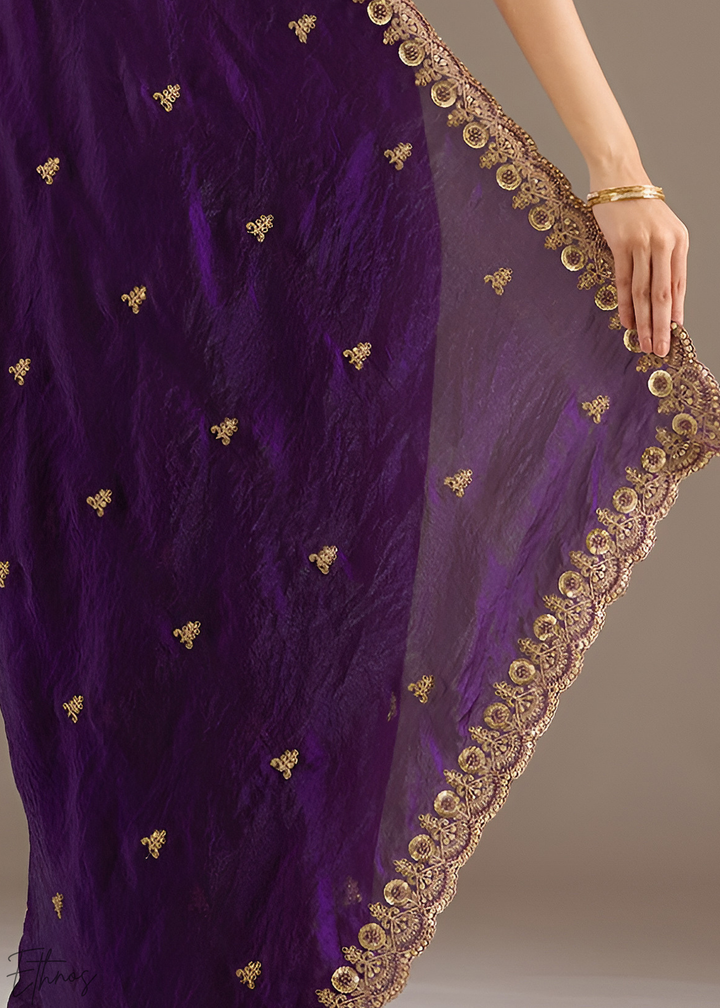 Royal Amethyst Stellar Border Tissue Silk Saree