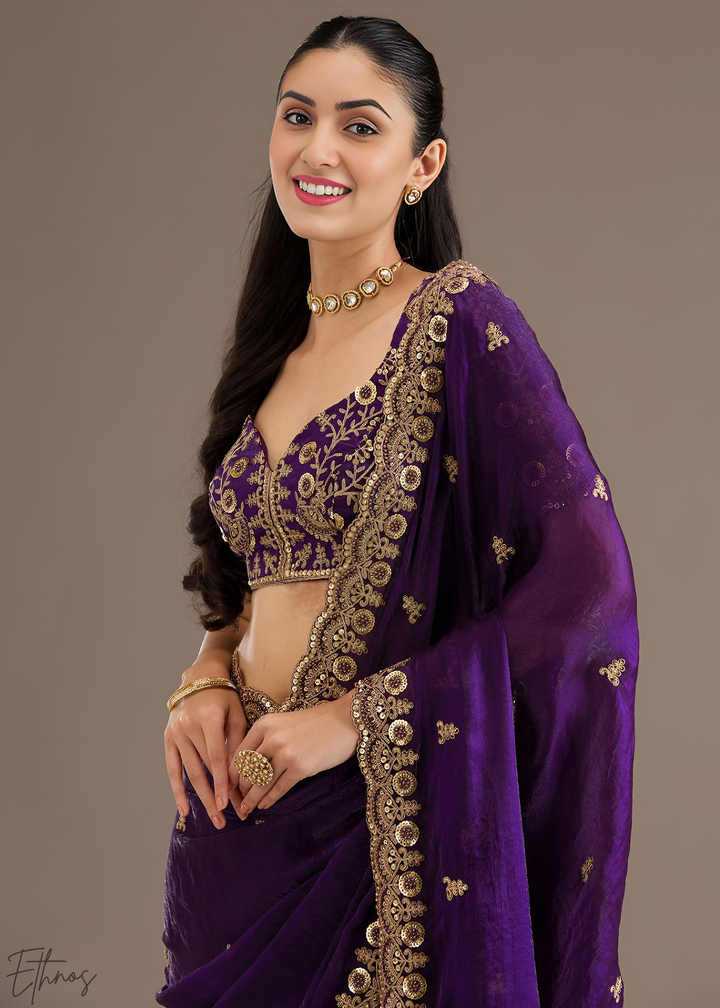 Royal Amethyst Stellar Border Tissue Silk Saree