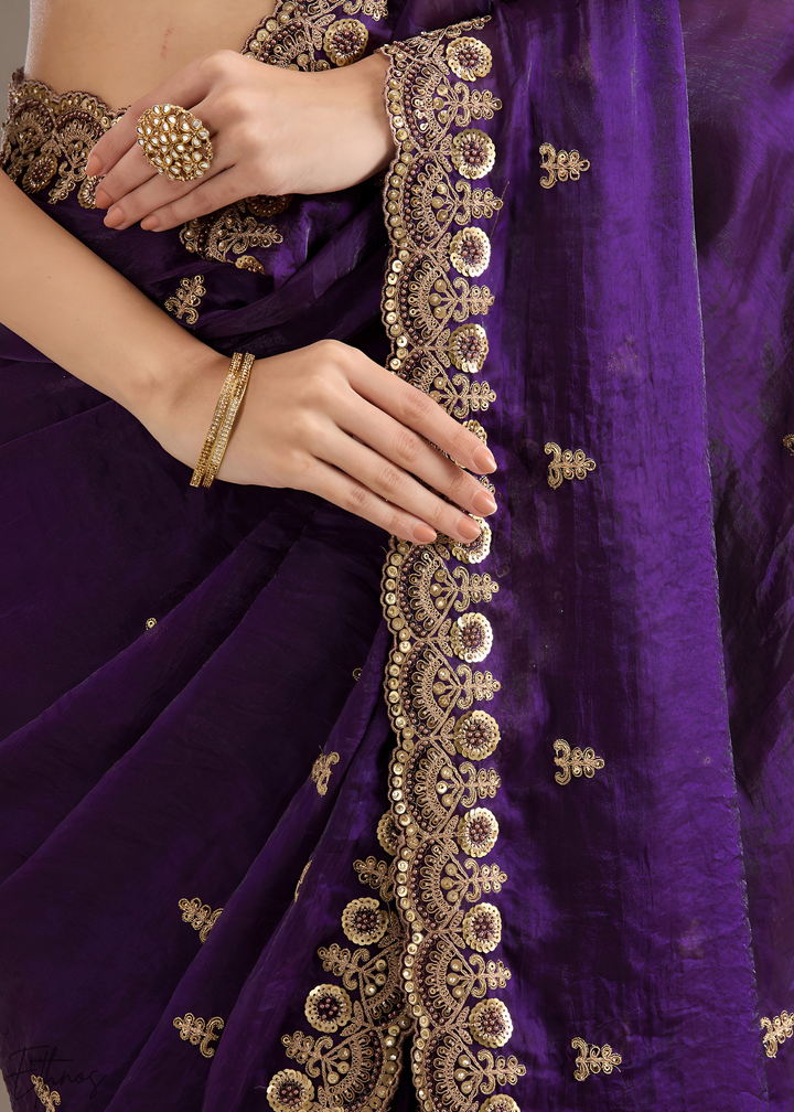 Royal Amethyst Stellar Border Tissue Silk Saree