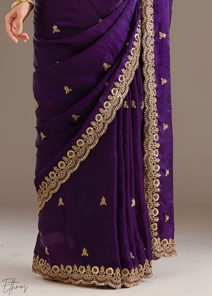 Royal Amethyst Stellar Border Tissue Silk Saree