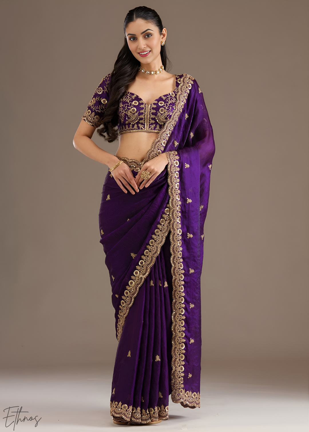 Royal Amethyst Stellar Border Tissue Silk Saree