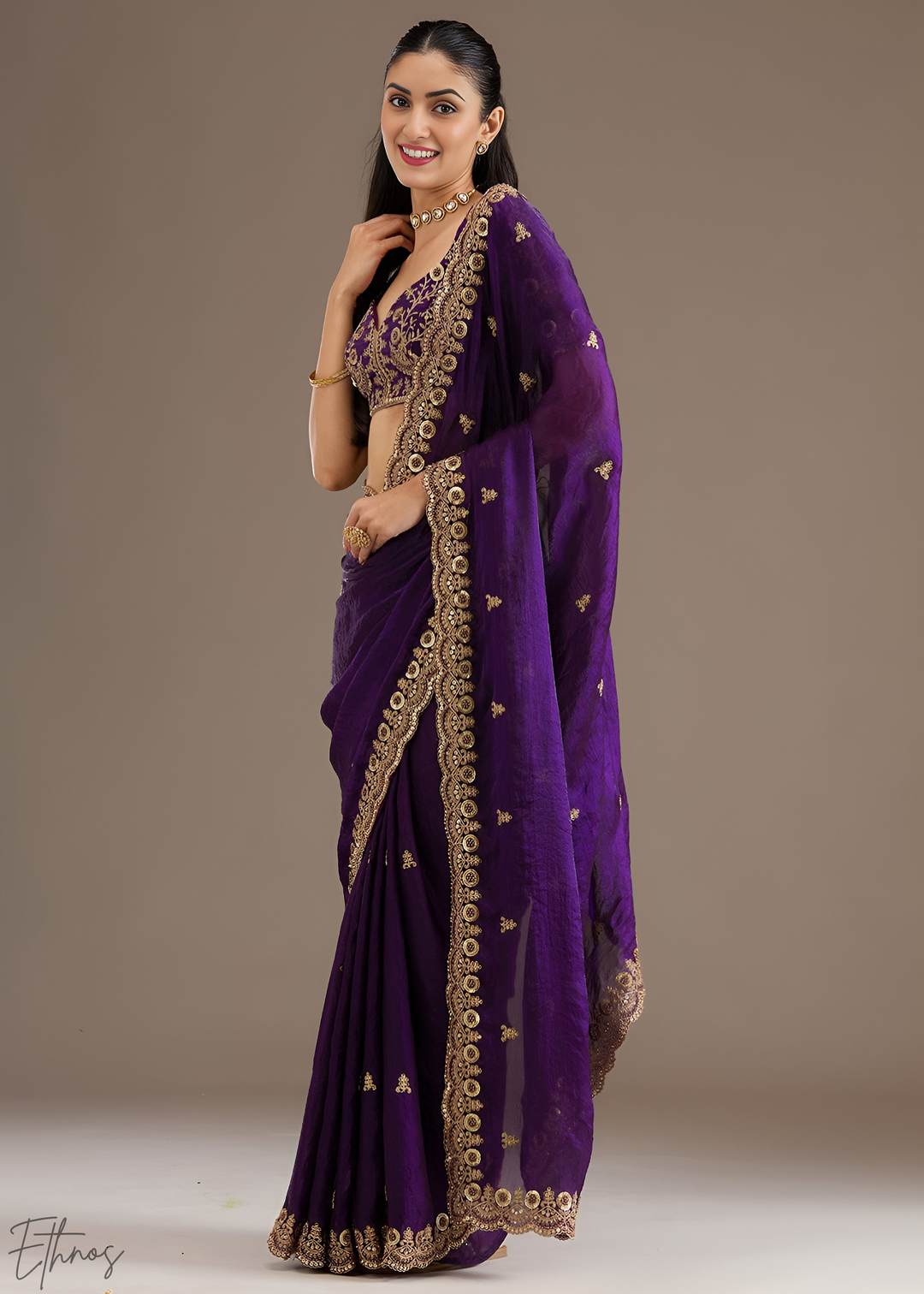 Royal Amethyst Stellar Border Tissue Silk Saree