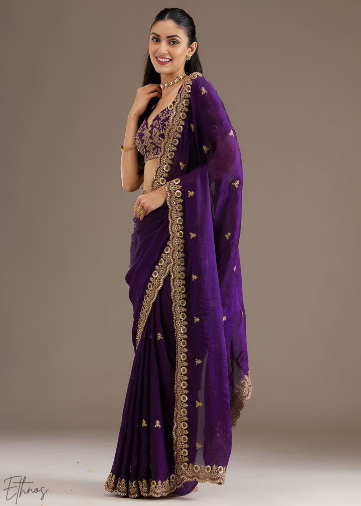 Royal Amethyst Stellar Border Tissue Silk Saree
