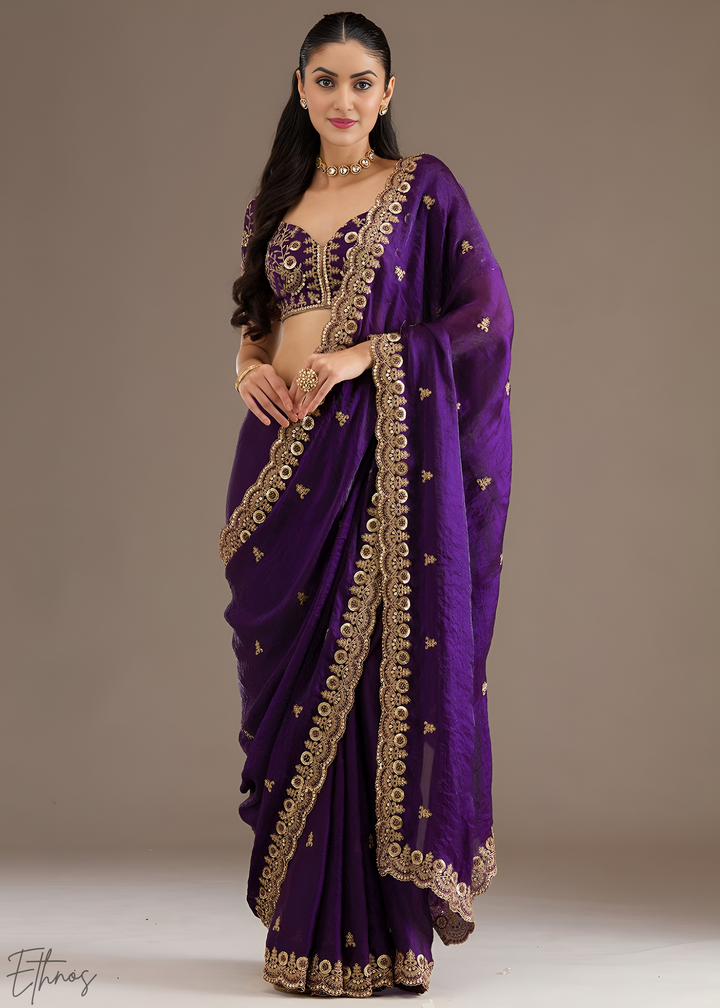Royal Amethyst Stellar Border Tissue Silk Saree