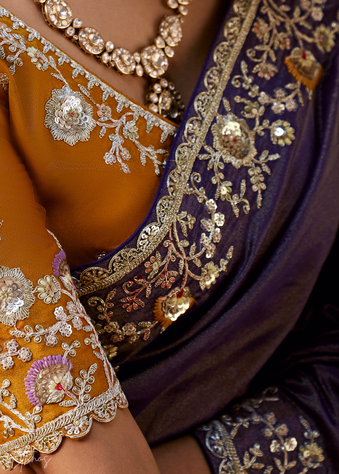 Royal Amethyst Tambour Embroidered Border Tissue Saree