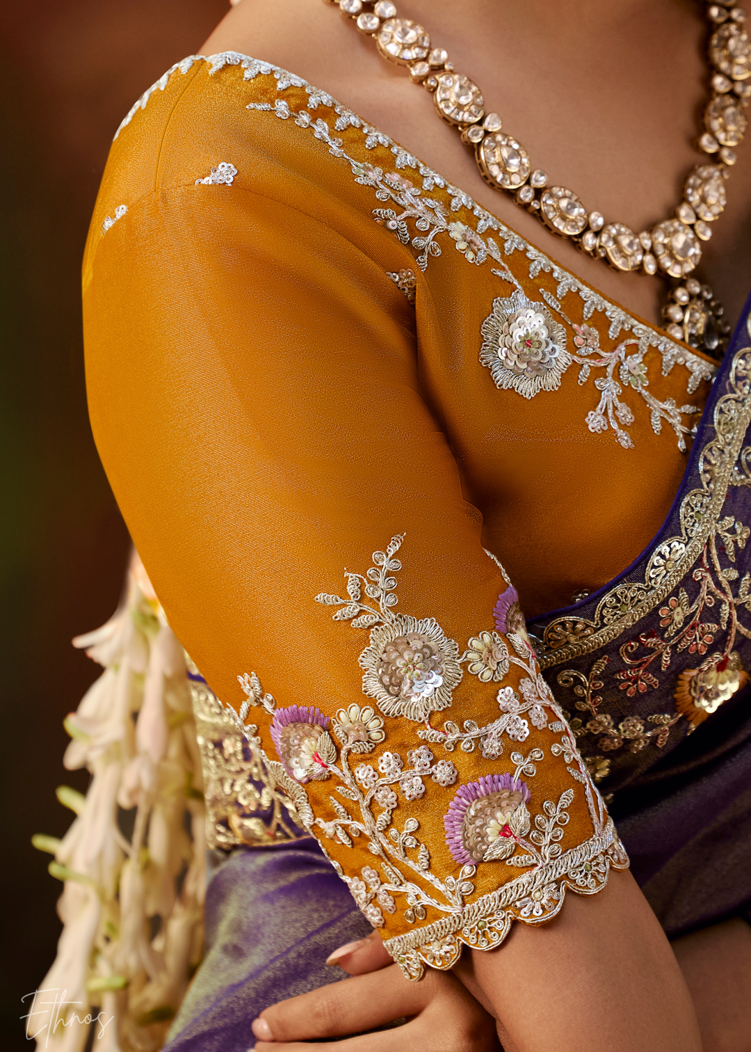 Royal Amethyst Tambour Embroidered Border Tissue Saree