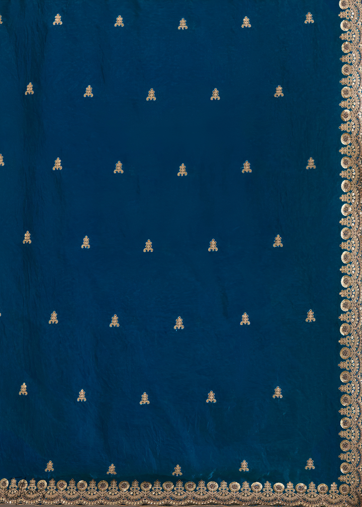 Royal Aquamarine Stellar Border Tissue Silk Saree