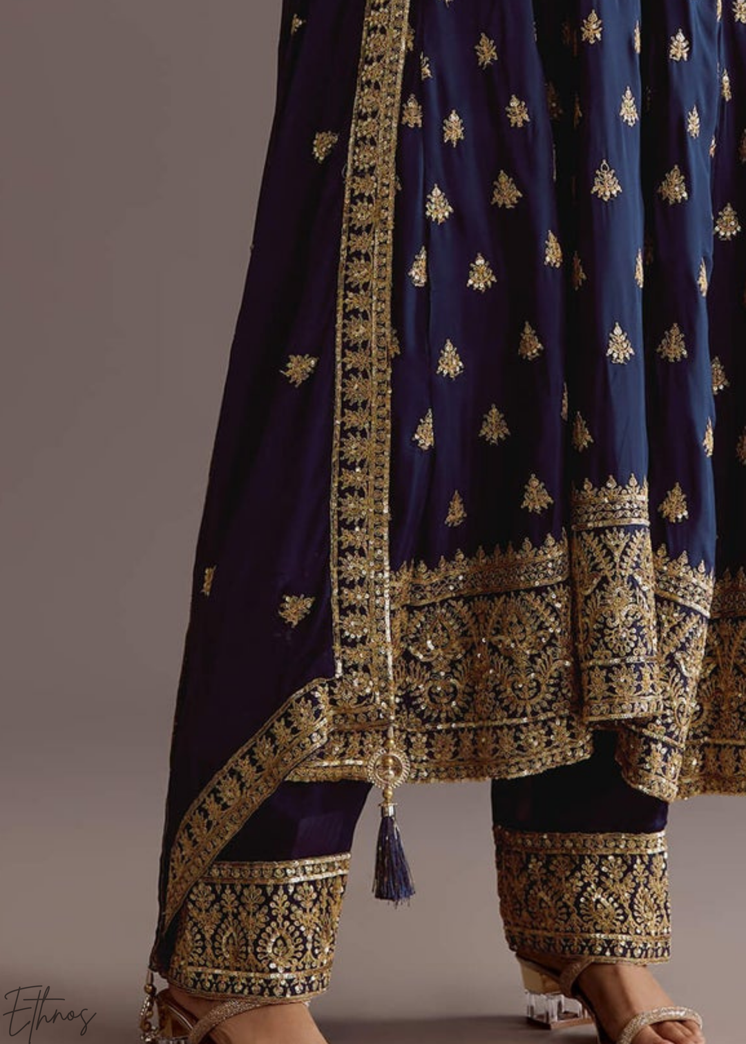 Royal Blue Chinnon Silk Anarkali Palazzo Suit