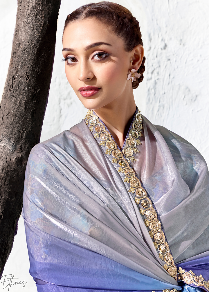 Royal Blue Dual-Tone Ombre Organza Silk Saree