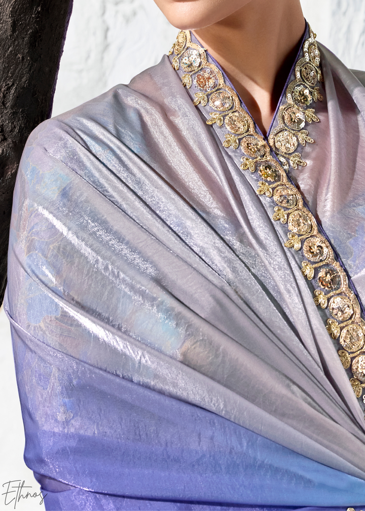 Royal Blue Dual-Tone Ombre Organza Silk Saree