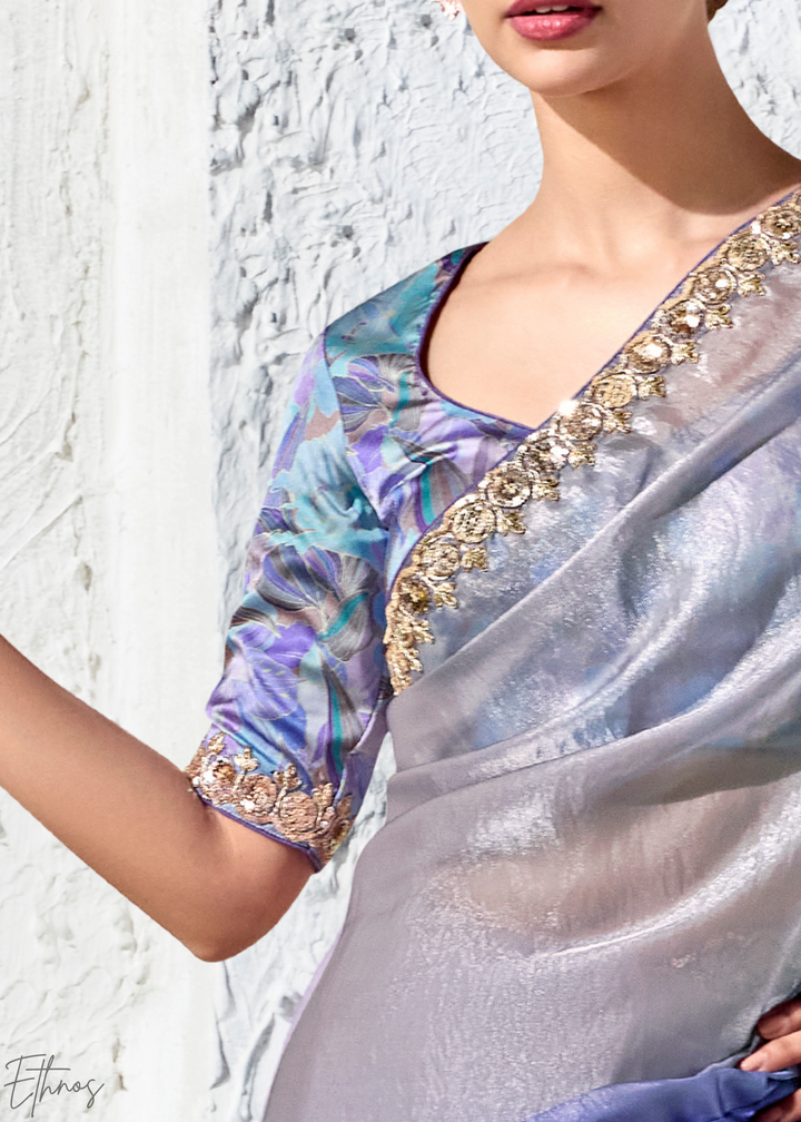 Royal Blue Dual-Tone Ombre Organza Silk Saree