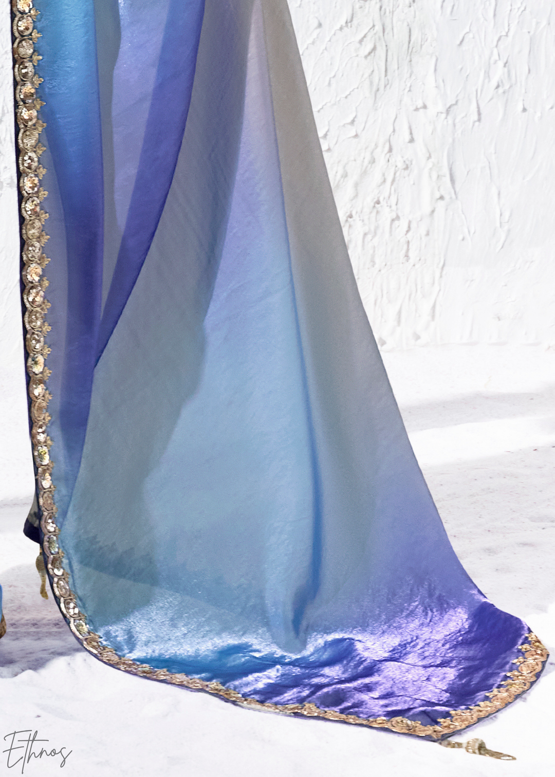 Royal Blue Dual-Tone Ombre Organza Silk Saree