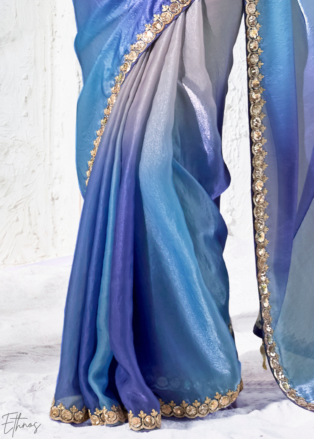 Royal Blue Dual-Tone Ombre Organza Silk Saree