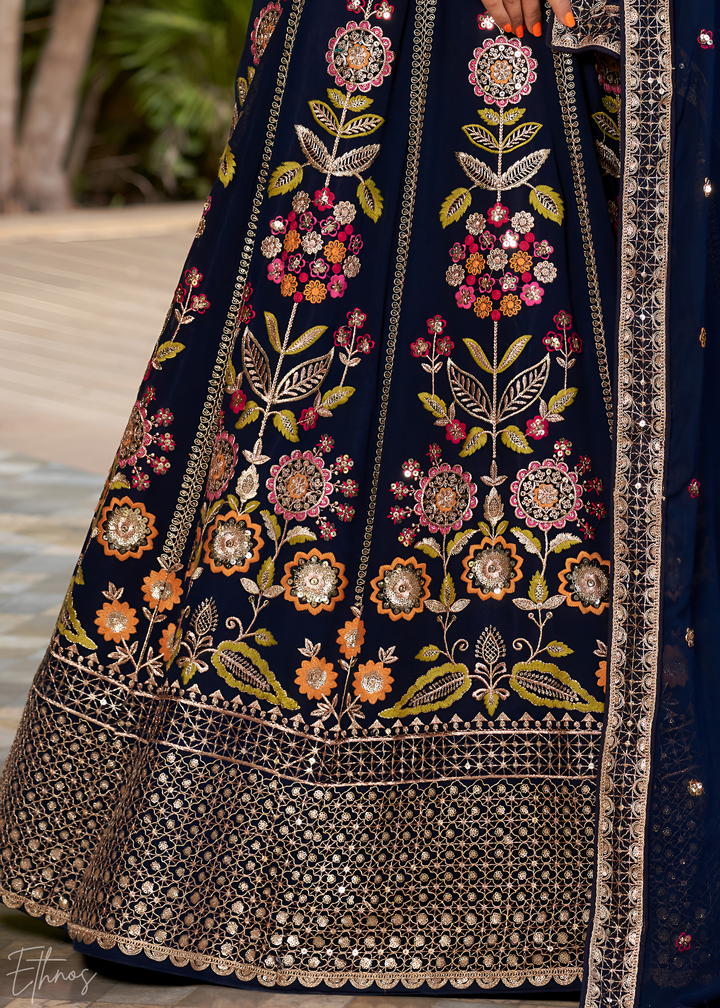 Royal Blue Sequins Georgette Lehenga