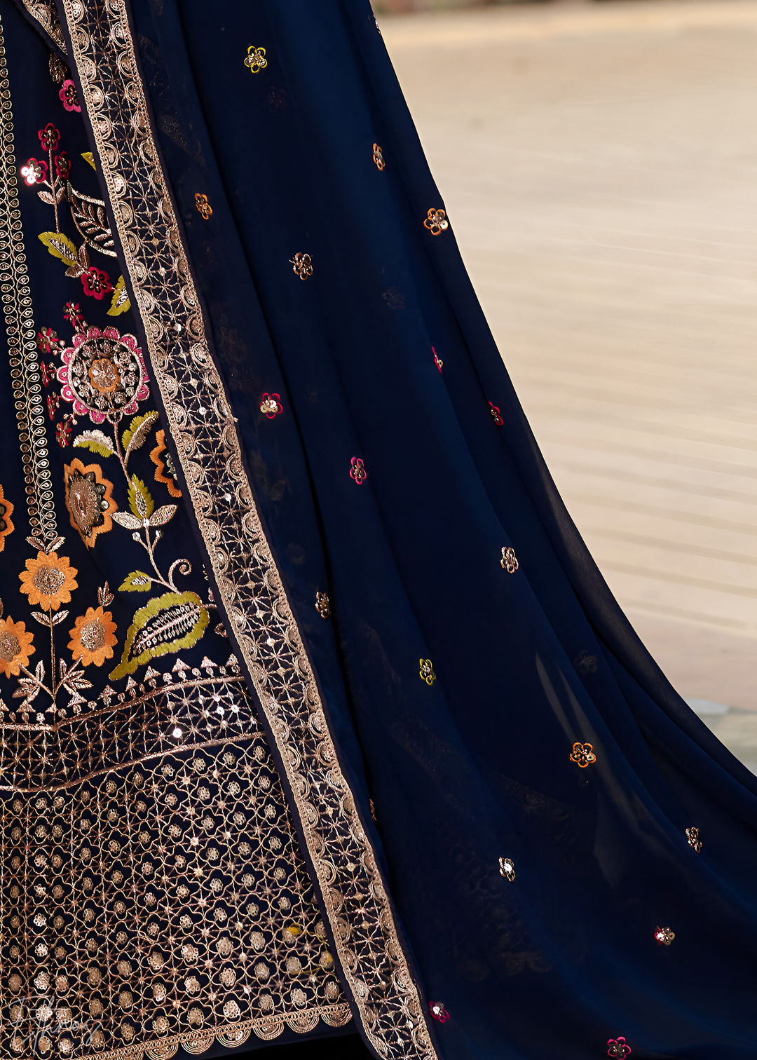 Royal Blue Sequins Georgette Lehenga