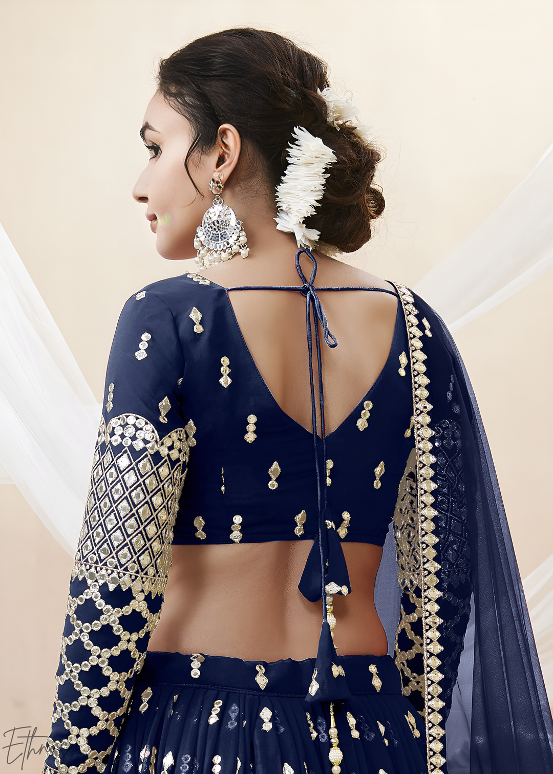 Navy Blue Sequins Georgette Lehenga