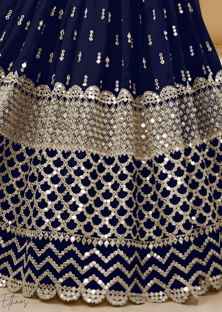 Navy Blue Sequins Georgette Lehenga