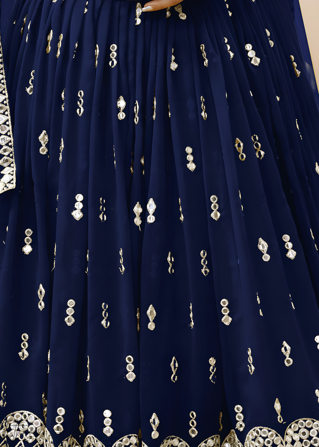 Navy Blue Sequins Georgette Lehenga