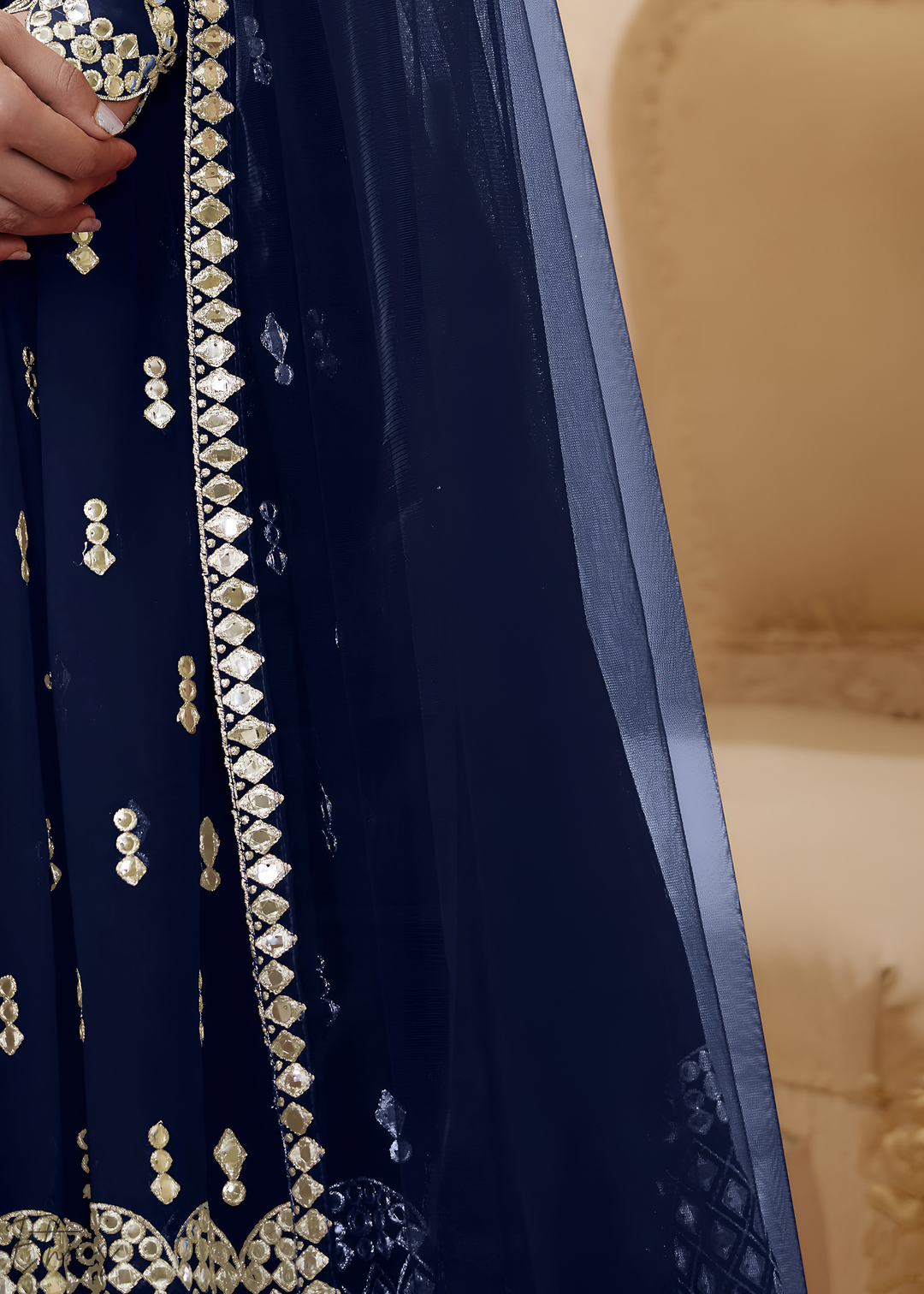 Navy Blue Sequins Georgette Lehenga