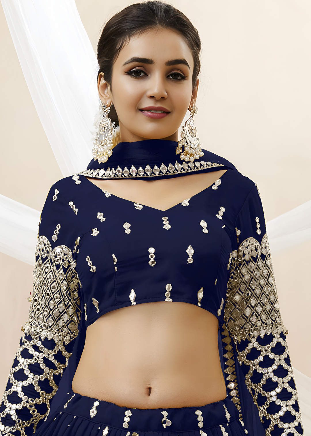 Navy Blue Sequins Georgette Lehenga