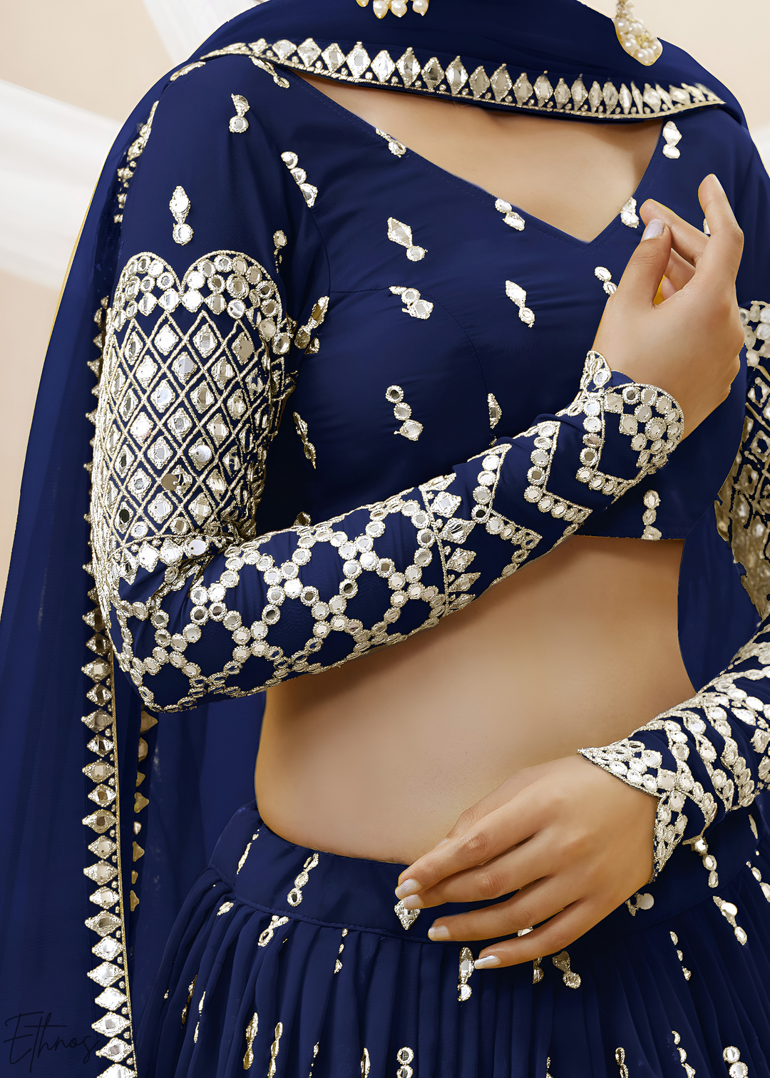 Navy Blue Sequins Georgette Lehenga