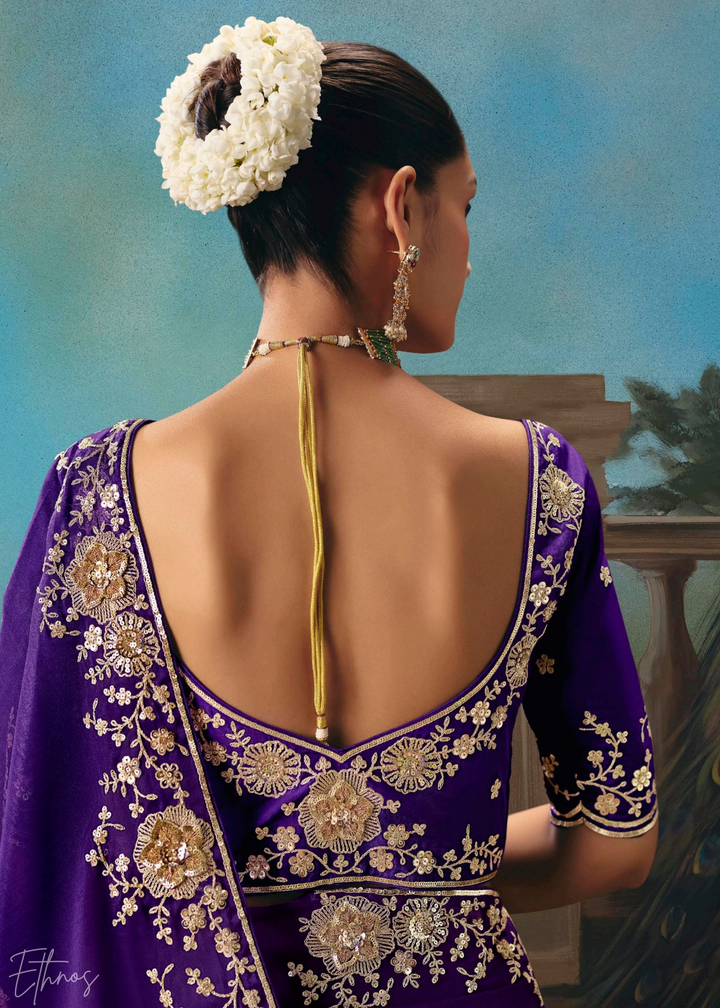 Royal Blue Sequins Organza Saree