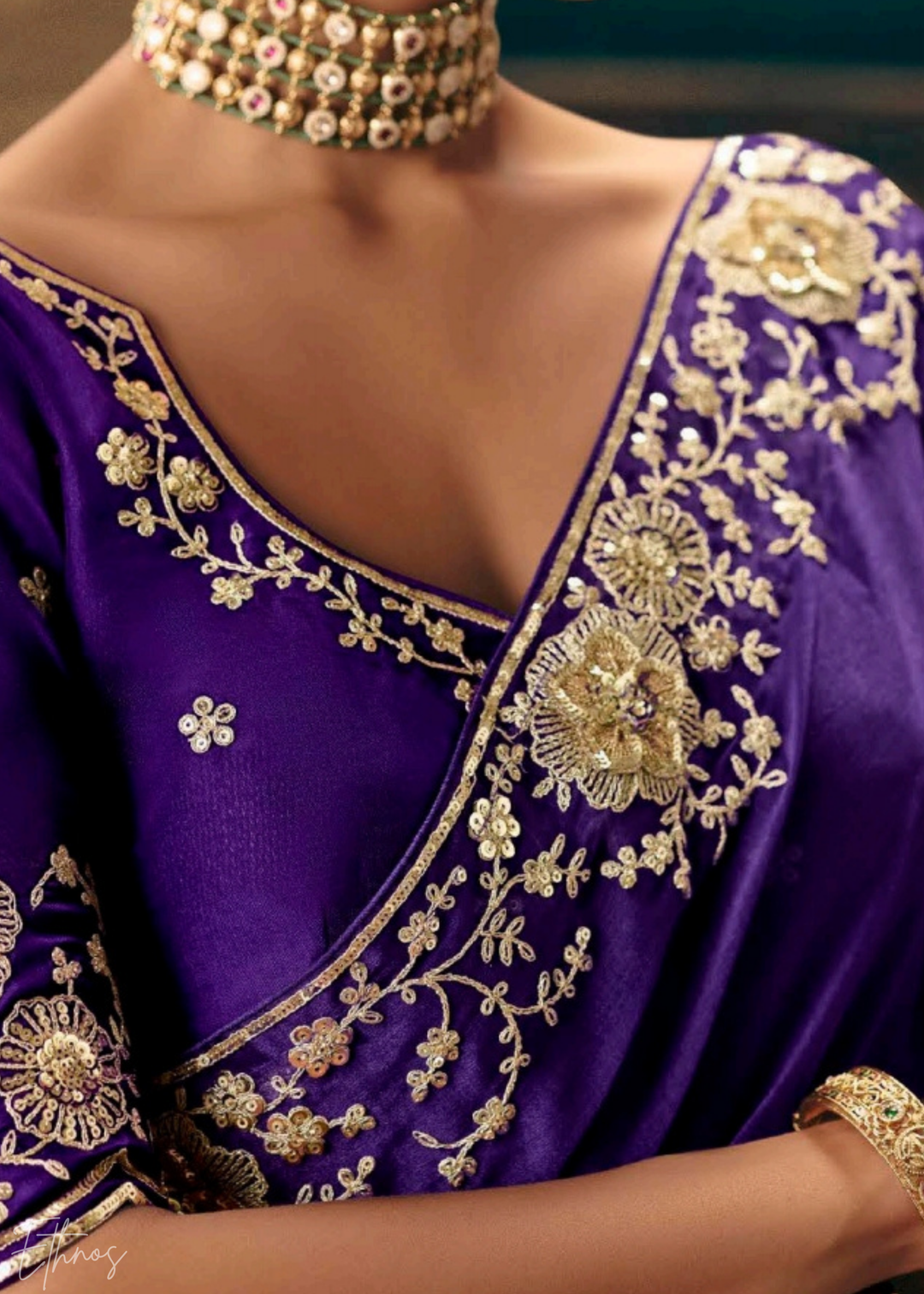 Royal Blue Sequins Organza Saree
