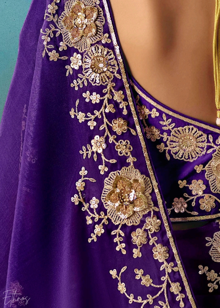Royal Blue Sequins Organza Saree