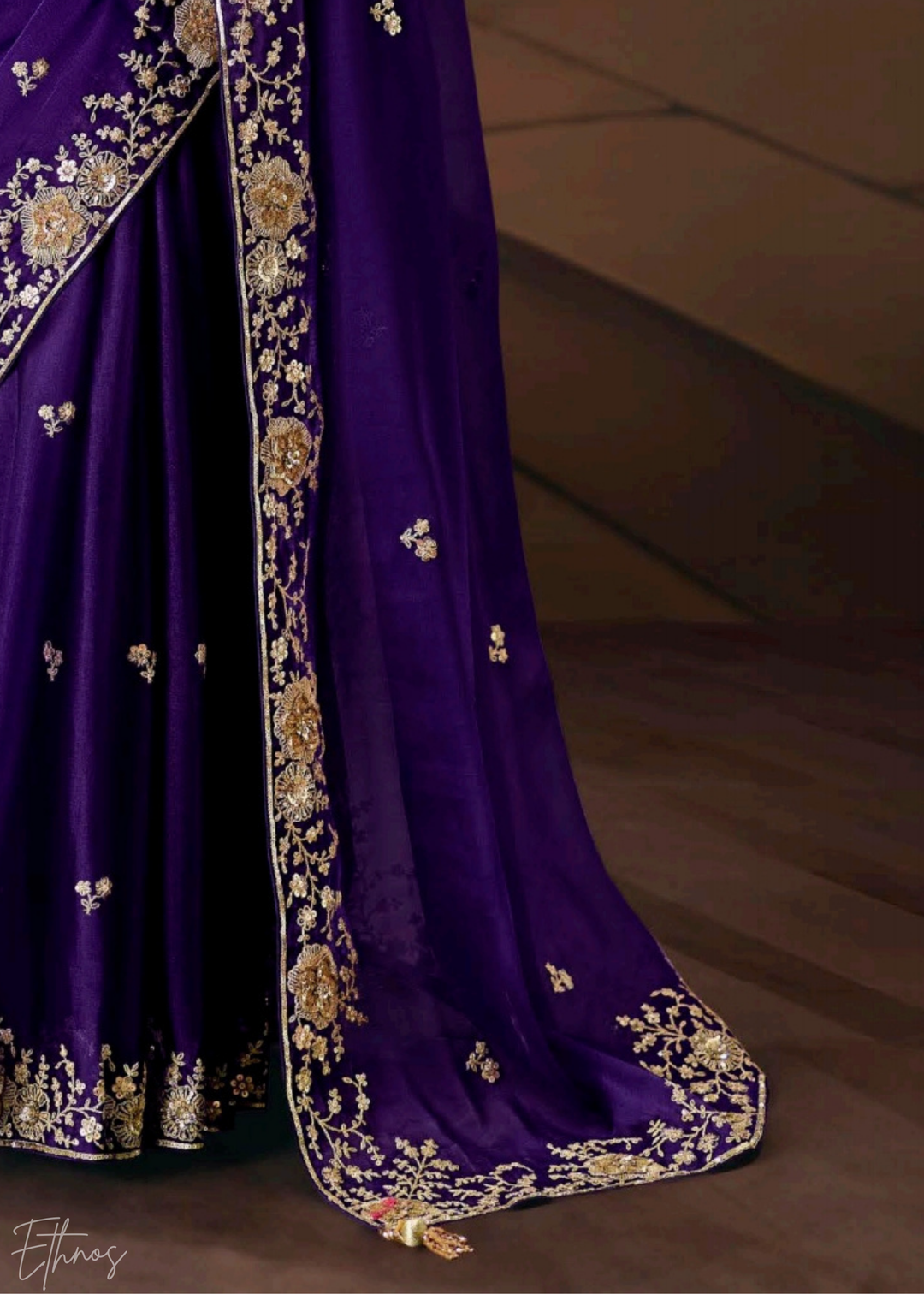 Royal Blue Sequins Organza Saree