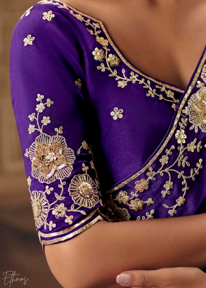 Royal Blue Sequins Organza Saree