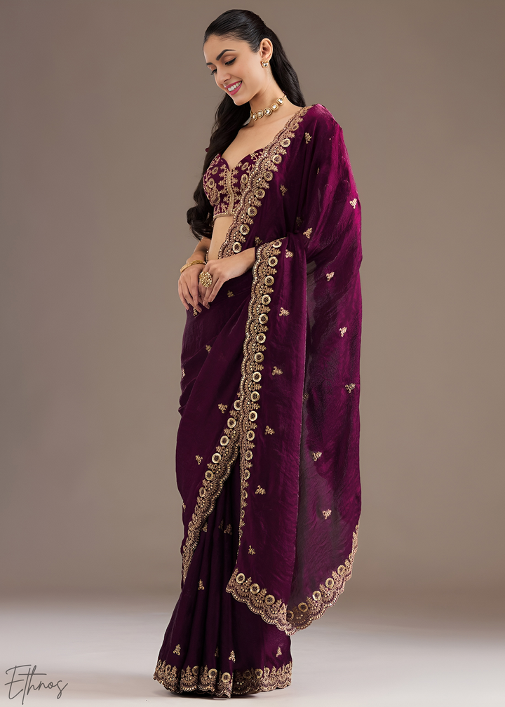 Royal Garnet Stellar Border Tissue Silk Saree