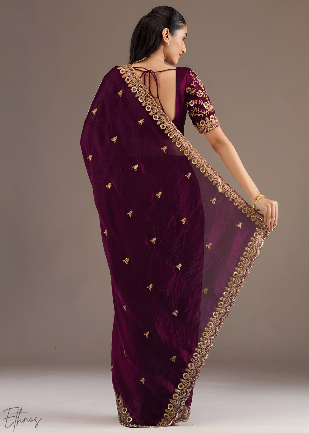 Royal Garnet Stellar Border Tissue Silk Saree