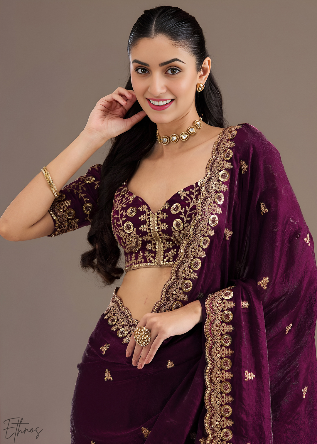 Royal Garnet Stellar Border Tissue Silk Saree