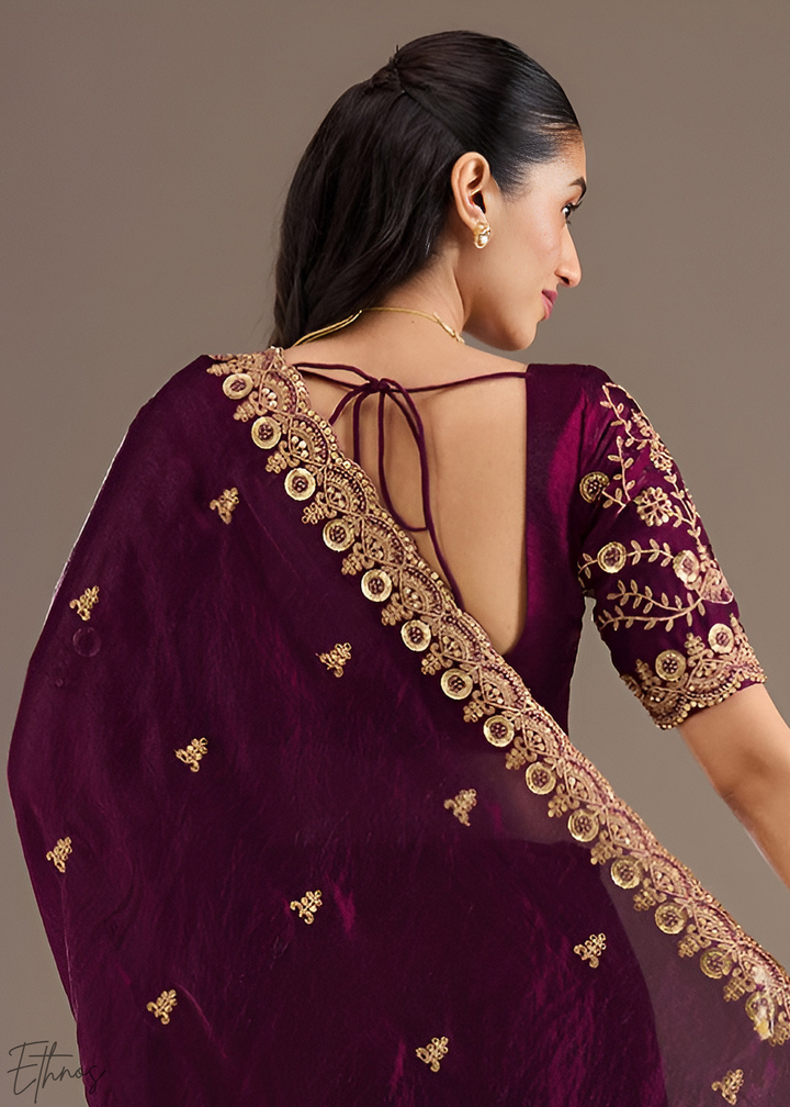 Royal Garnet Stellar Border Tissue Silk Saree