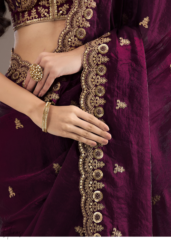Royal Garnet Stellar Border Tissue Silk Saree