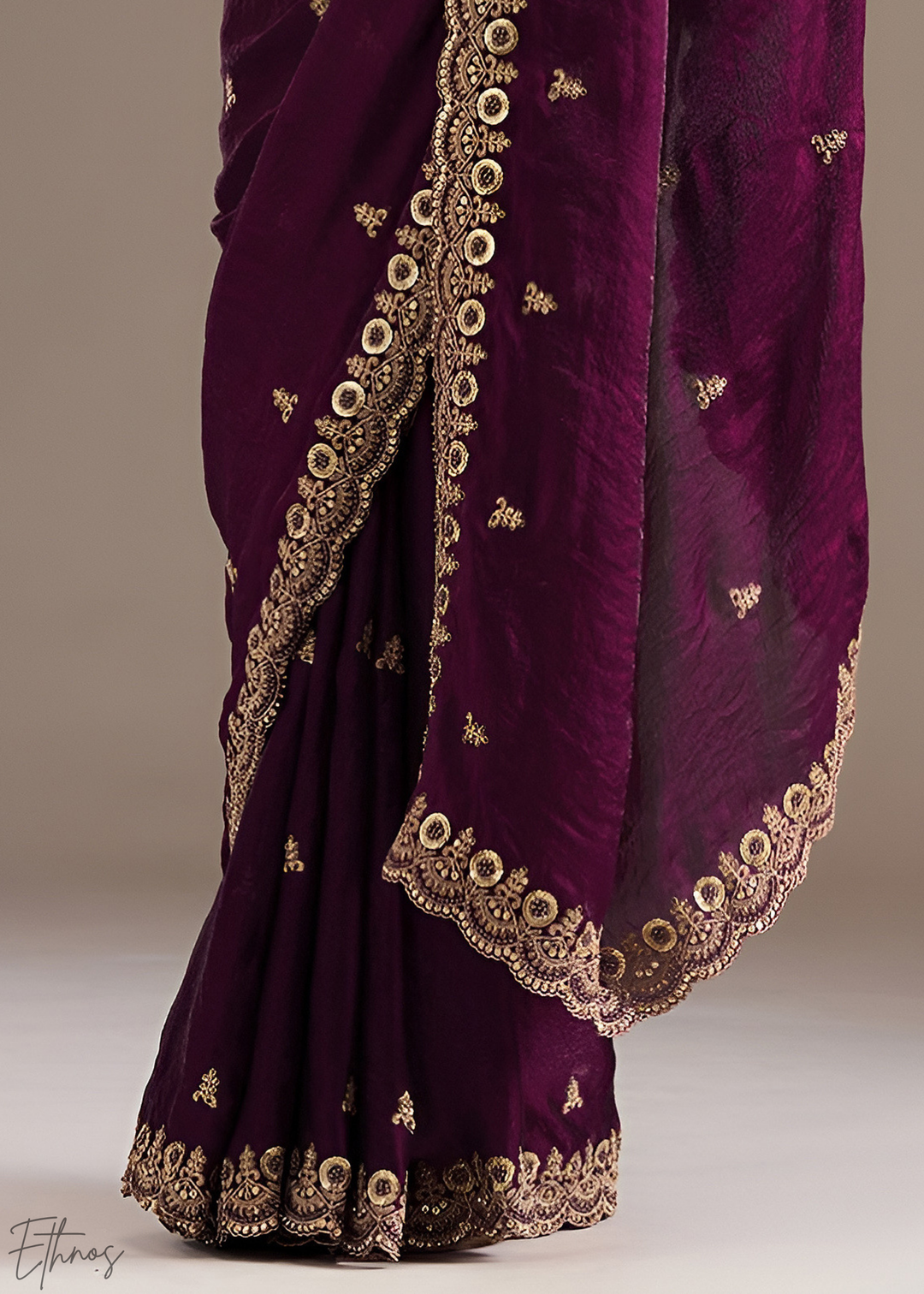 Royal Garnet Stellar Border Tissue Silk Saree