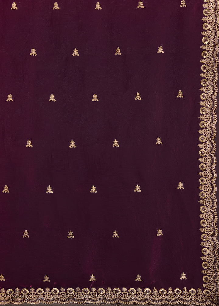 Royal Garnet Stellar Border Tissue Silk Saree