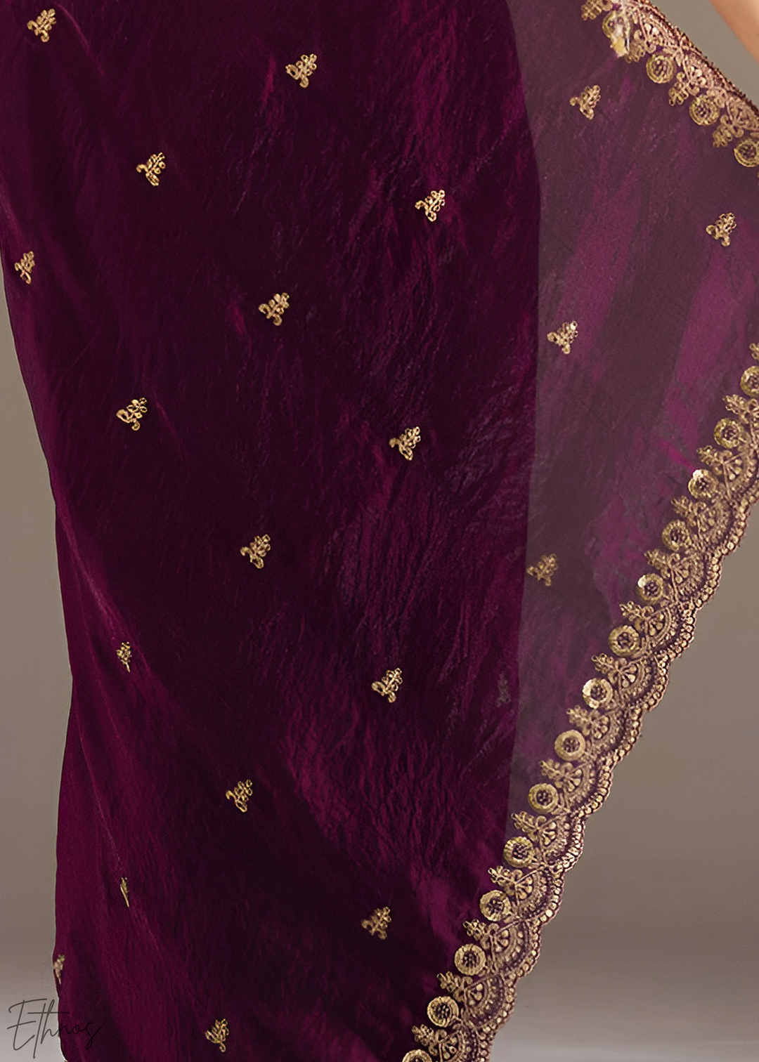 Royal Garnet Stellar Border Tissue Silk Saree
